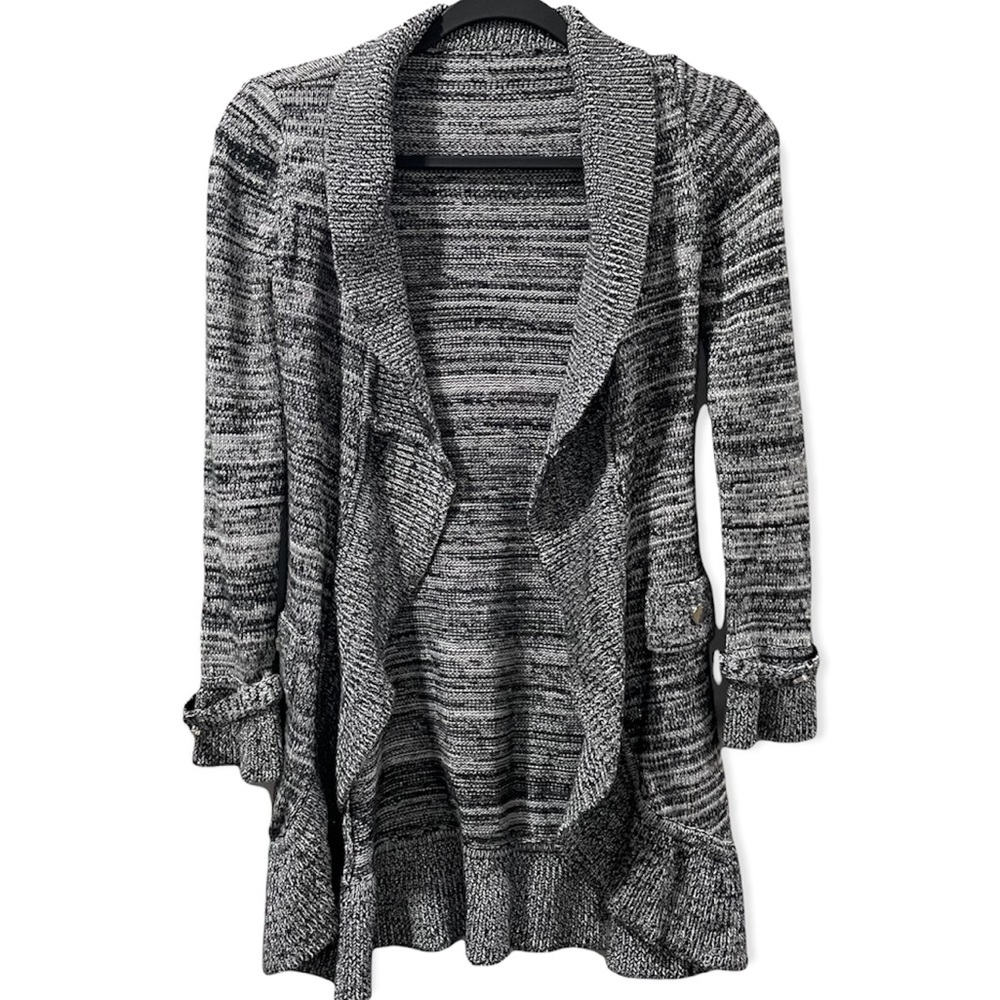 White House Black Market Black & Gray Striped Sweater w/Ruffles Women’s Small